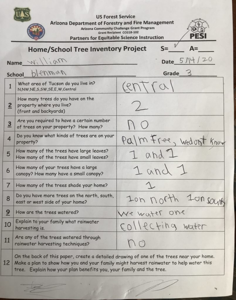 Tree Inventory Fieldwork Worksheet Grant Updates - PESI Tucson